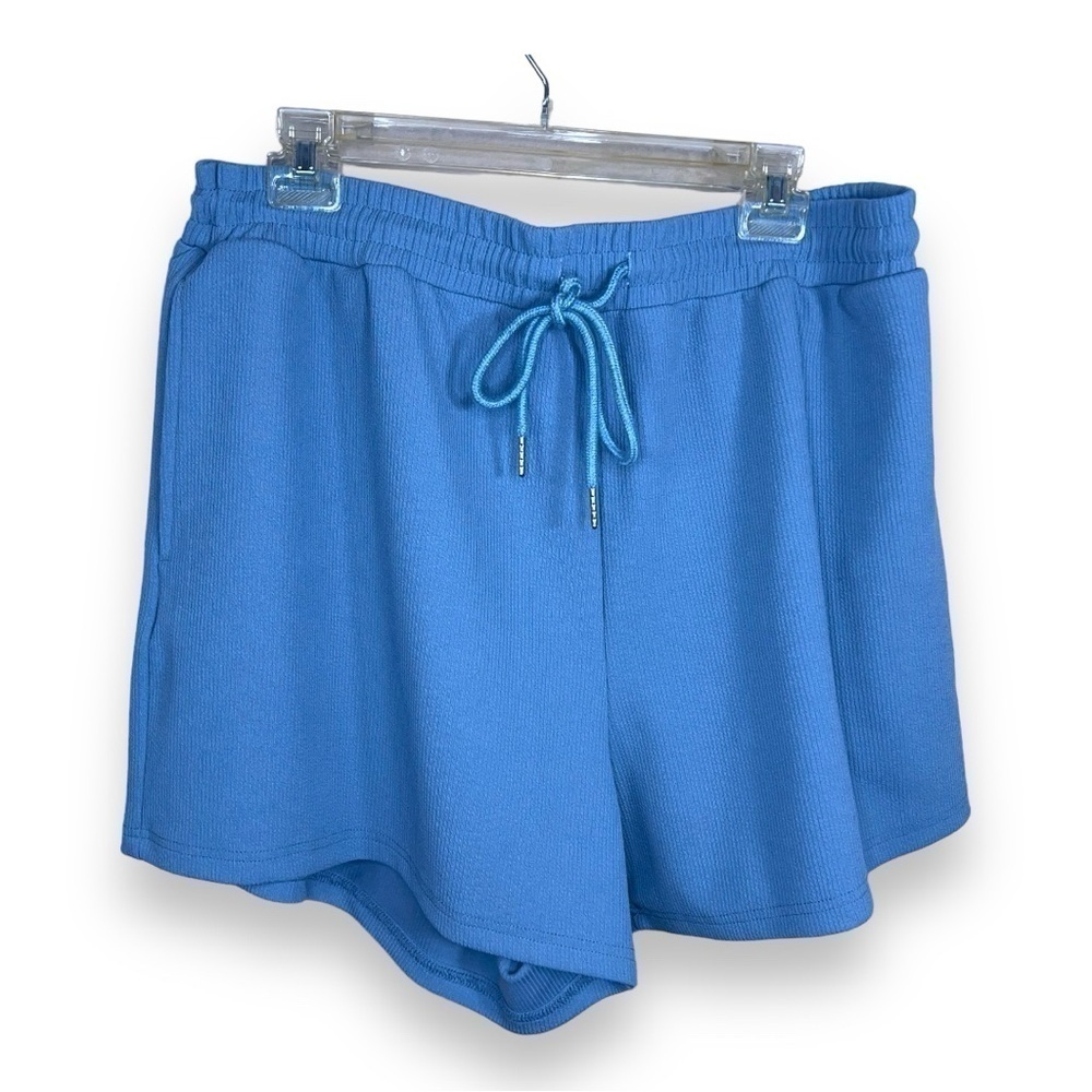 2XL JUNIORS SHEIN CURVE PASTEL BLUE CASUAL SHORTS STRETCH DRAWSTRING WOMENS